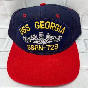Vintage USS Georgia SSBN-729 Nissun Cap Snapback‎ Hat Blue Red New Men